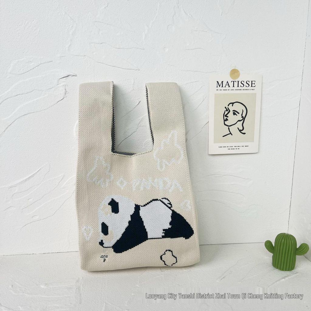 Panda Knit Women's Cross-Border Wrist Tote Handbag