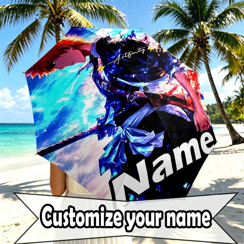Custom Name Personalized BLEACH Print Umbrella, Auto Open Close, 8‑Rib Sturdy Frame, Commute Camping Hiking Use, Birthday Gift