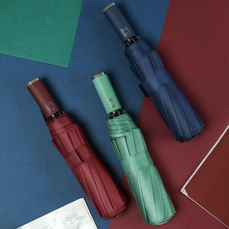 10 Bone Solid Color Vinyl Triple Automatic Triple Folding Umbrella Foldable Rainsun Umbrella