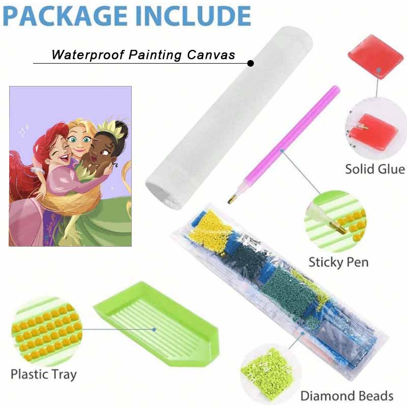 Disney Diamond Painting Kit Unframed, Princesses Hugging, Classic Style Home Decor Craft, Perfect Gift Idea