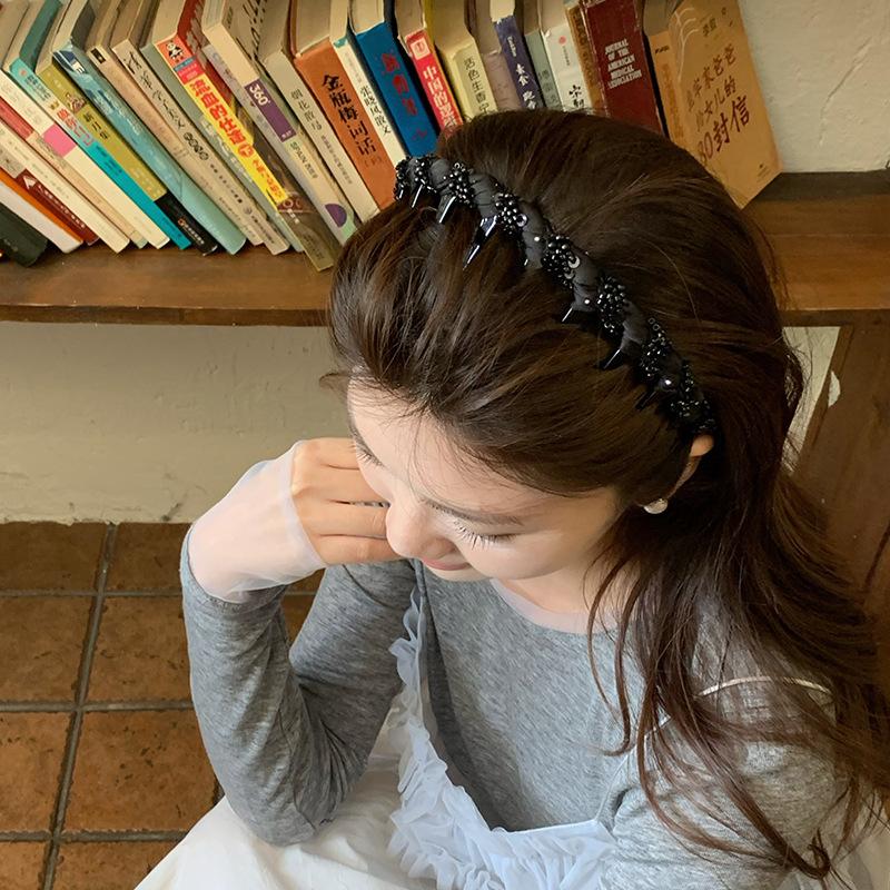Mesh winding crystal headband new fashion simple headgear with teeth fluffy high skull top hair accessories