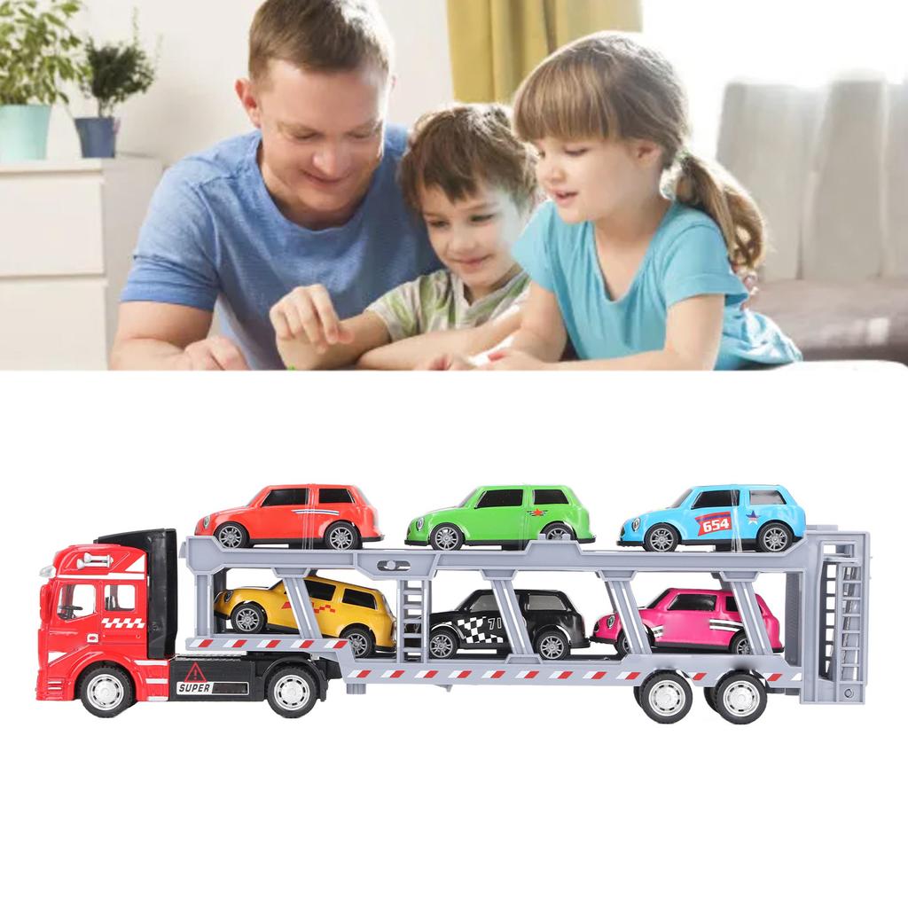 Transport Car Carrier Truck Toy with 6 Small Car for Kids Pull Back Detachable Interactive Toy Carrier Truck