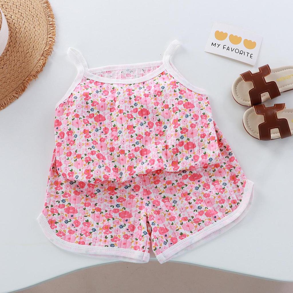 All-Cotton Baby Girls' Summer Sleeveless Top and Shorts Set
