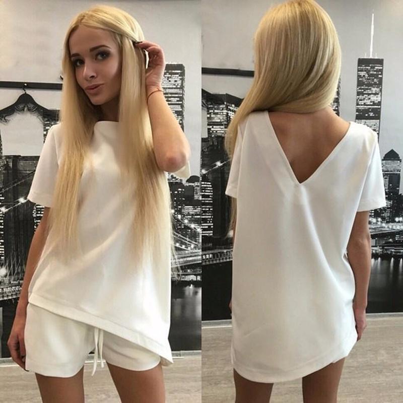 Elegant Women's Pure Color Casual Shorts Set With Backless Top For Effortless Style