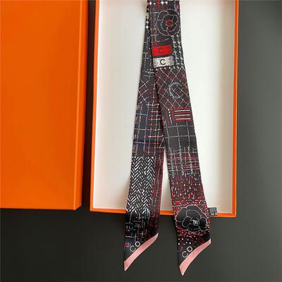 Foulard in Seta con Stampa Lettera C di Alta Qualità, Fascia per Capelli, Nastro Legato, Piccoli Foulard Lussuosi per Capelli, Accessori per Capelli in Raso Vintage