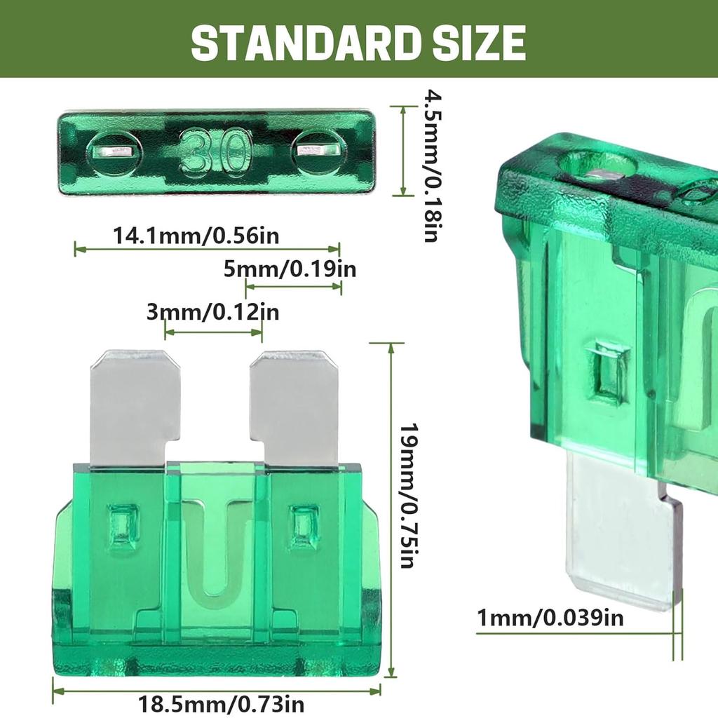 LOCOPOW 100Pcs Standard Blade Fuses Kit,Car Fuses Assortment Kit,RV Fuses, 5A/ 7.5A/ 10A/ 15A/ 20A/ 25A/ 30A/ 35A/ 40A/ 50A - Box Assortment-For