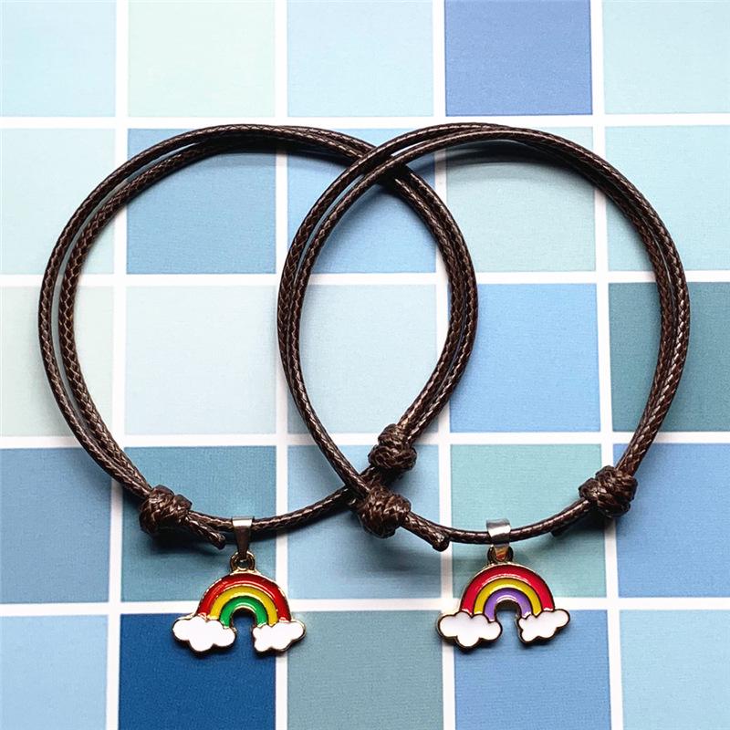 Personalized Rainbow Pendant Friendship Bracelet – Unisex Retro Woven Hand Ornament