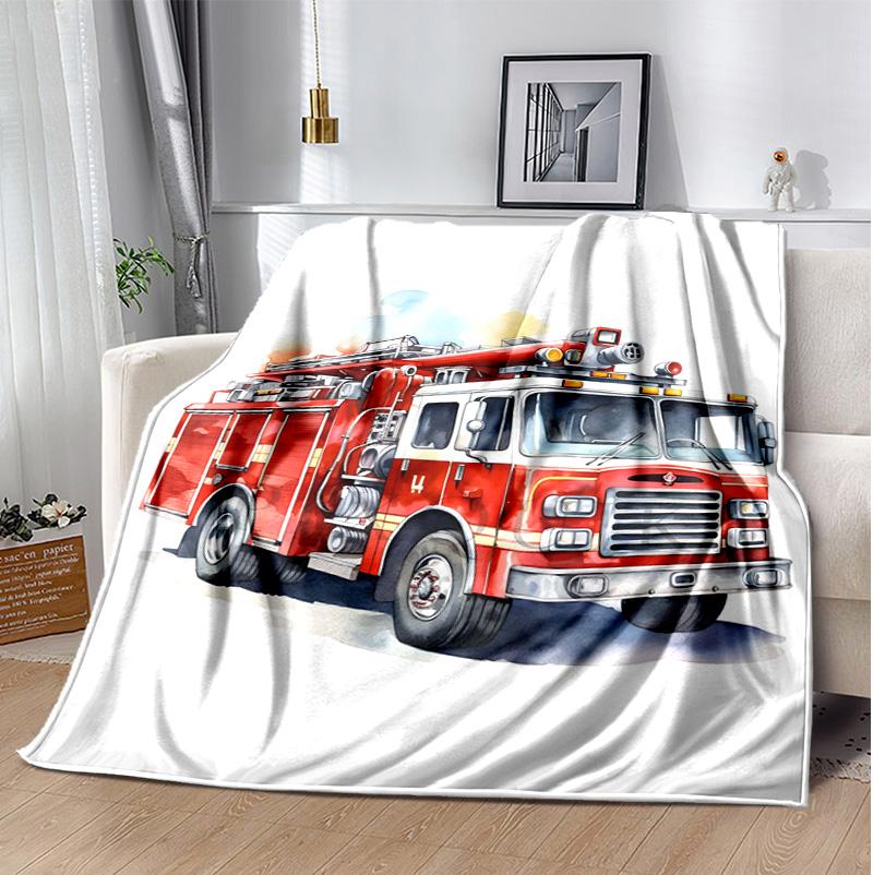 Fire Truck Flannel Blanket Soft Warm All-Season Throw, Design for Camping, Car Travel, Hiking Sofa, Bed, Office Perfect Gift for Parties