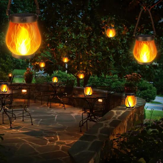 LED lampa s blikajícím plamenem Automatické zapínání/vypínání Venkovní vodotěsná lucerna pro venkovní krajinu Veranda Zahrada Patio Trávník Paluba Dekor