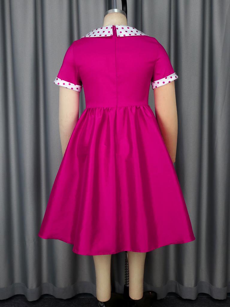 AOMEI Dresses for Women O Neck Polka Dot High Waist A Line Midi Gowns Casual Party