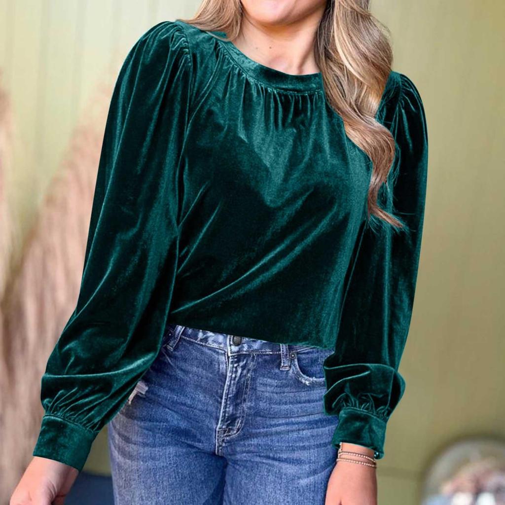 Women's Loose Gold Velvet Solid Color Pullover Round Neck Long Sleeve Top Casual Shirt