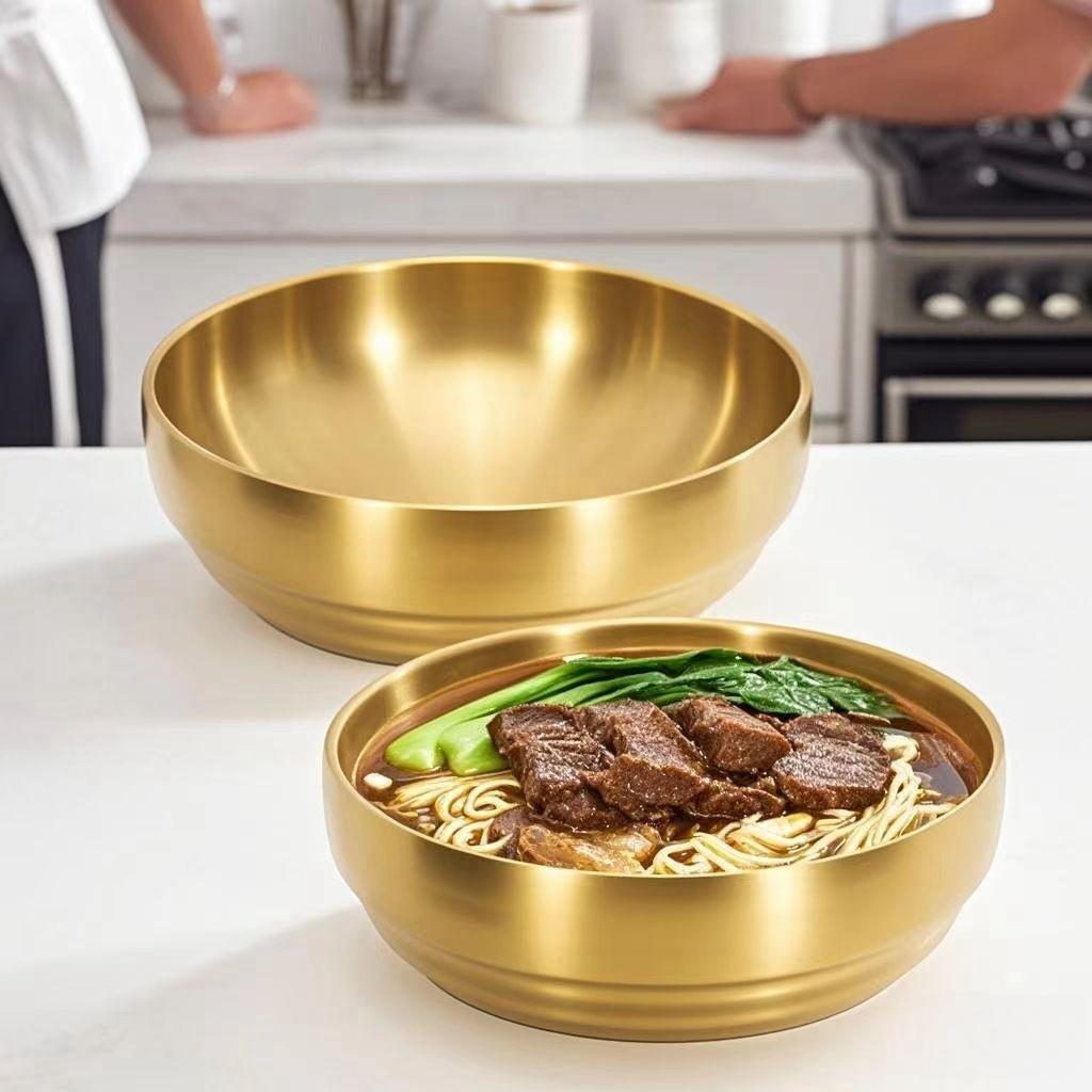 2PCS Korean style double-layer cold noodle bowl, gold color, double-layer craftsmanship, can be cleaned in a dishwasher