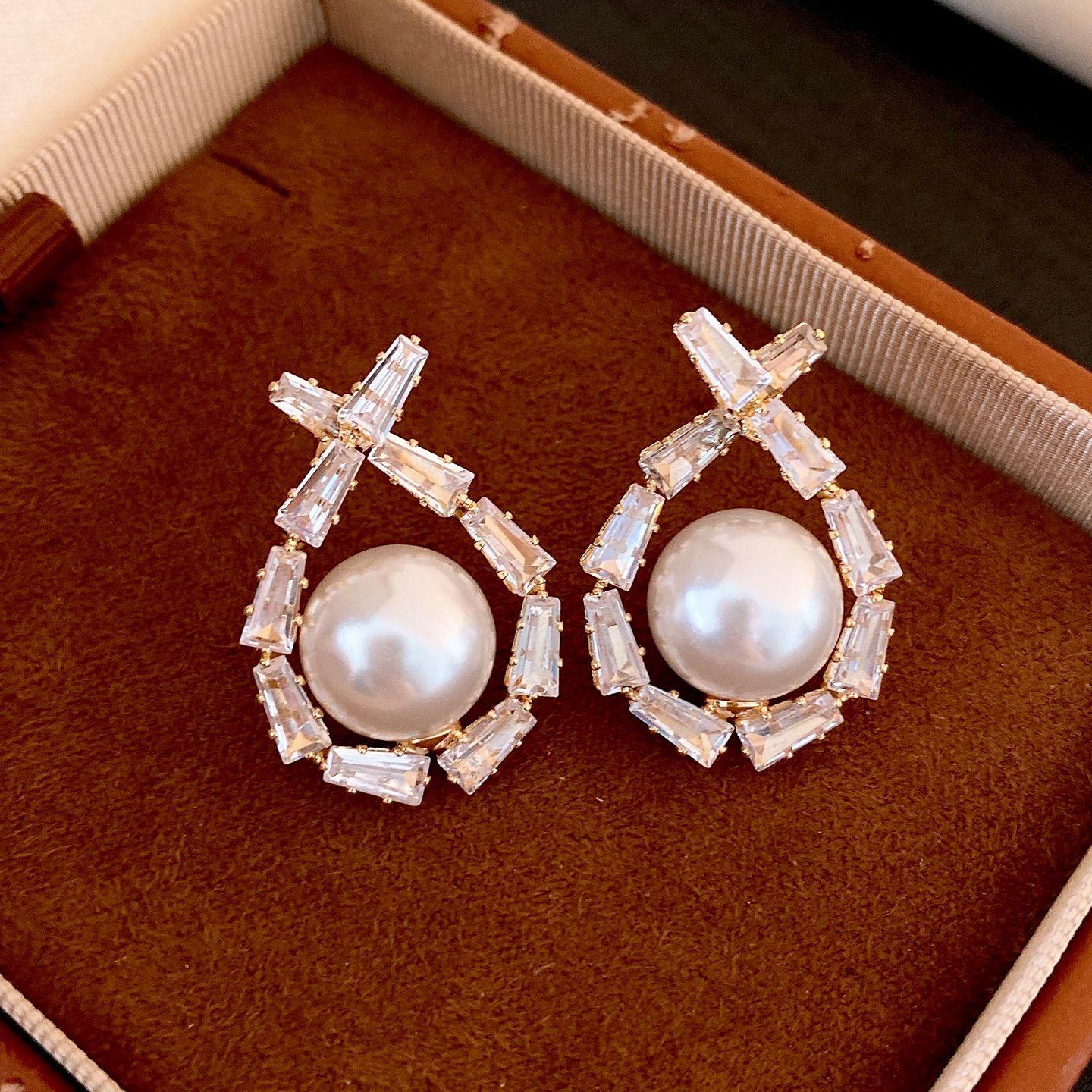 Серебряная игла Корейский темперамент Супер-блеск Циркон Жемчуг Серьги Серьги Изысканные Универсальные Серьги Женские