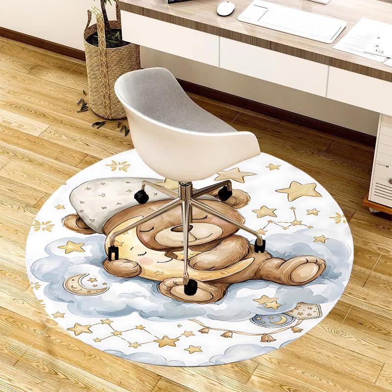1PC Bear Cloud Non-Slip Floor Round carpet, Office, family, bedroom, Large Area Rug Indoor Rugs, Durable Polyester-L0410
