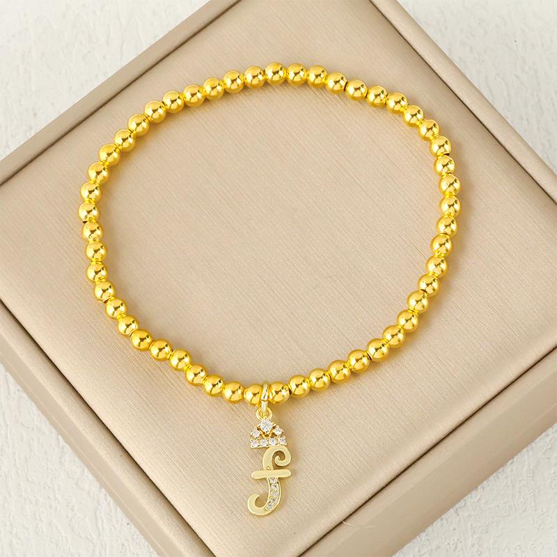Fashion Round Bead 26 Crown Small Letter Bracelet Copper Plated Micro Inlaid Zircon High-end Jewelry