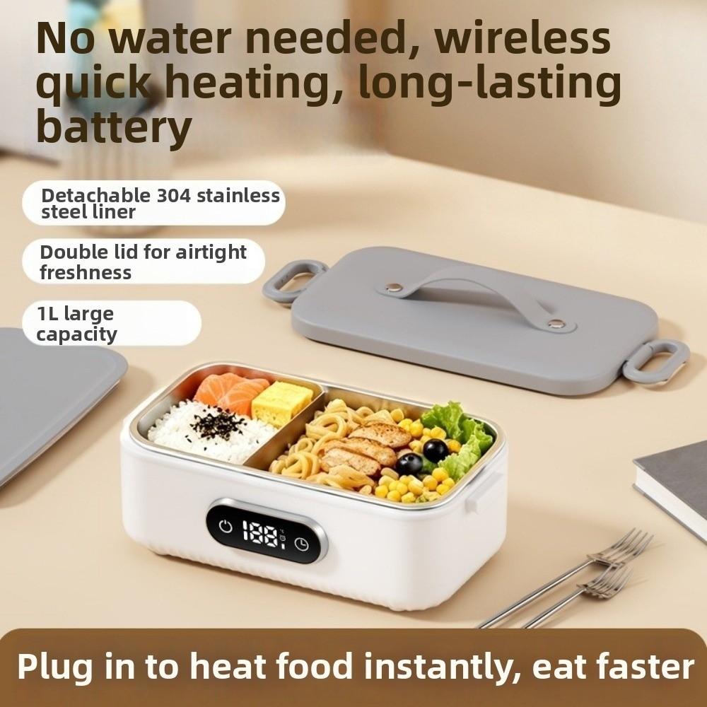 Cordless & Water-free USB Heated Lunch Box 6-speed Timer Cordless Food Warmer Camping