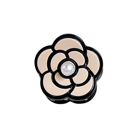 Hair Claw with High-Elastic Spring Camellia Design Hair Clip with Imitation Pearl Decor