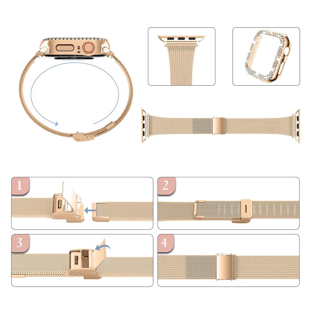 Apple Watch 7/8/9 45mm Rose Gold Diamond Bracelet + Case