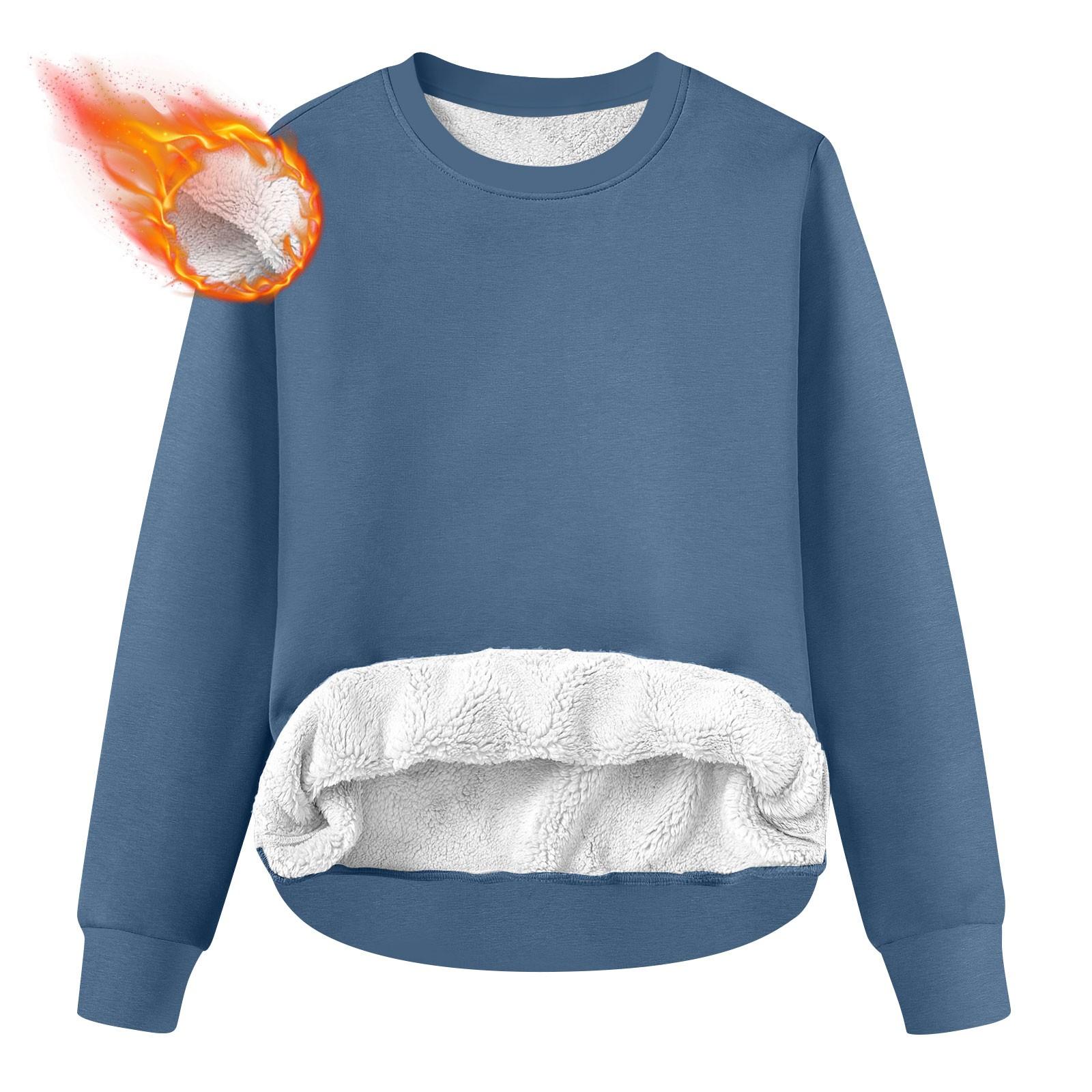 

Женская повседневная модная зимняя однотонная плюшевая толстовка с круглым вырезом L темно-синий