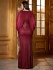 KY810 European Wine Red V-neck Sequin Evening Gown
