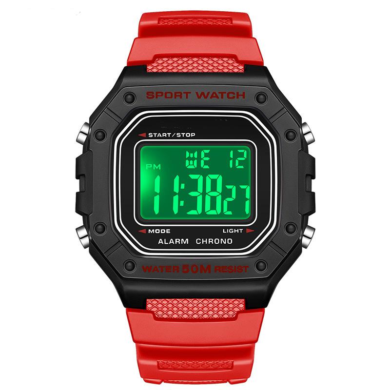 Herrenuhr Elektronisches Digitales Uhrwerk Rechteckiges LED-Anzeige Zifferblatt Outdoor Sport Wasserdicht Herrenarmbanduhr