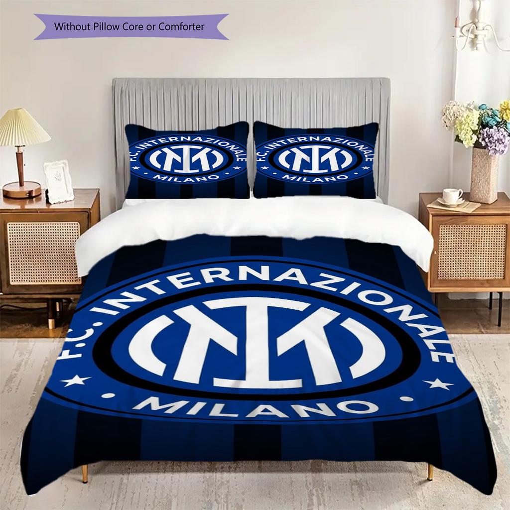 Inter Milan Football Emblem Three-piece set (1 * duvet cover + 2 * pillowcase, without core) Bedding set Christmas birthday gift Soft and comfortable