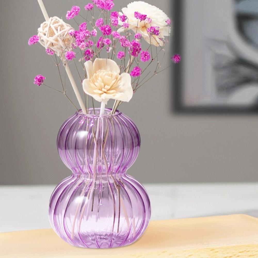 Colored Transparent Glass Vases Hydroponic Flower Vase Nordic Style Striped Gourd Shaped Vase Home Decor Housewarming Gift