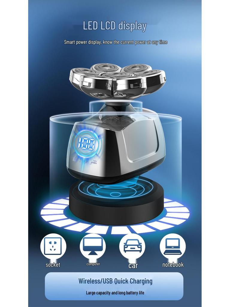 7D Floating Electric Shaver – Multifunctional, Water-Washable Razor for Bald Heads