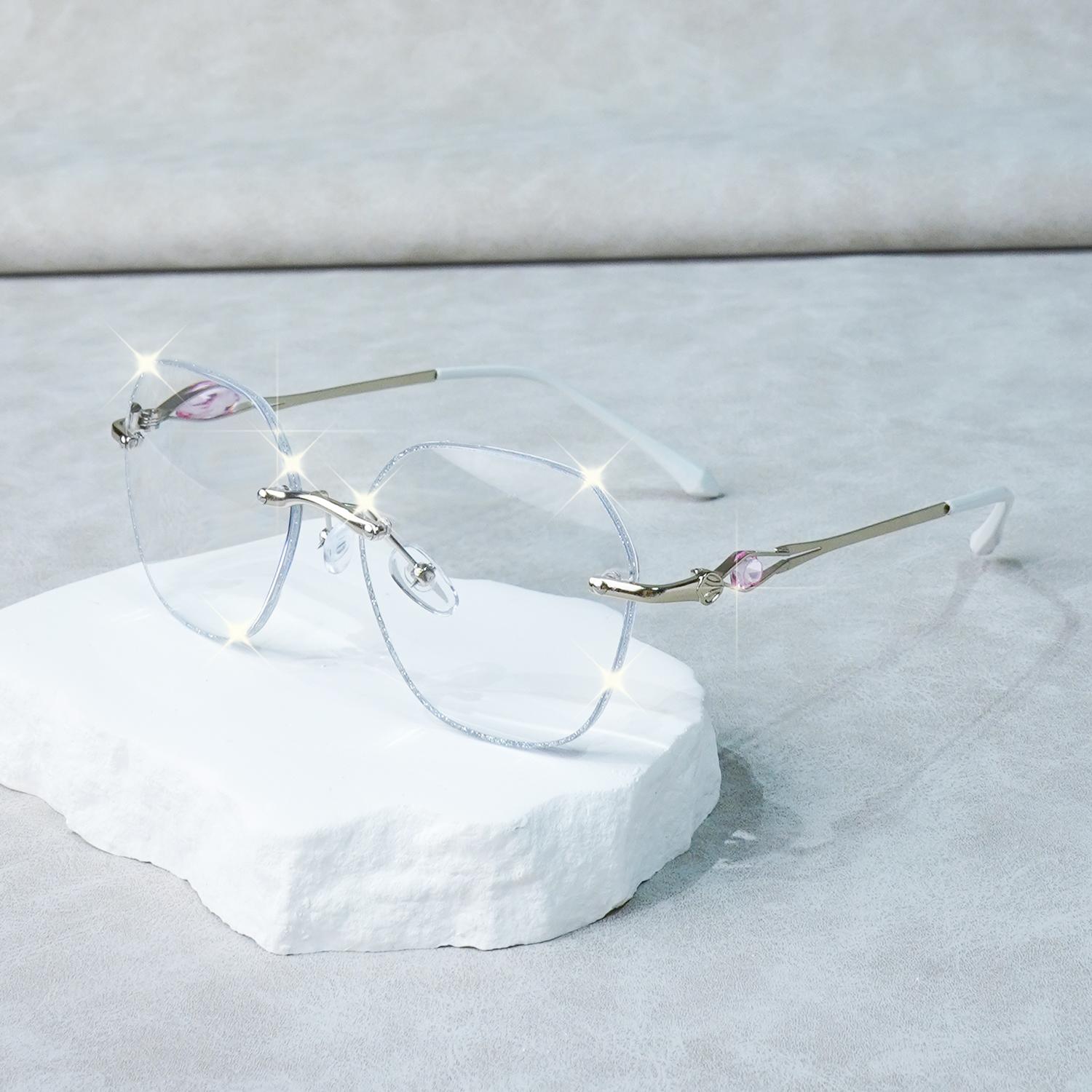 Fashionable Elegant Rhinestone-Adorned No-Frame reading eyeglasses - Lightweight Comfortable and Easy To Wear +1.0 To +4.0 1