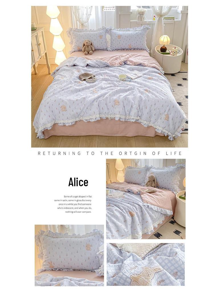 2025 Cloud-Feel Cotton Lace Summer Quilt Set, Machine Washable - Cool & Lightweight for Air Conditioning (Single/Double)