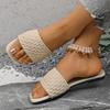 Women Slippers Summer Fashion Beach Mules Casual Indoor Home Slippers Selling Sexy Braided Square Toe Flat Sandals Slides Women