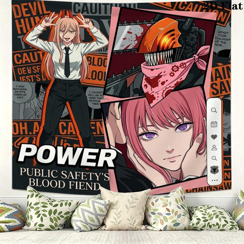 Chainsaw Man Wall Tapestry Aesthetic Wall Hanging Printed Fabric Blanket Decorative Tapestries For Bedroom Living Room Home Decor