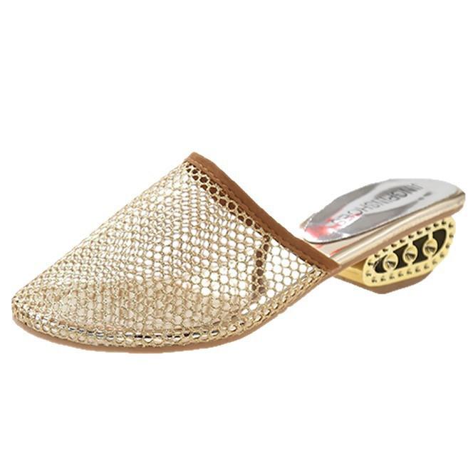 Fashion foreign trade bag head half drag women's high heel European and American style mesh slippers outer wear 2025 summer new large size sandals