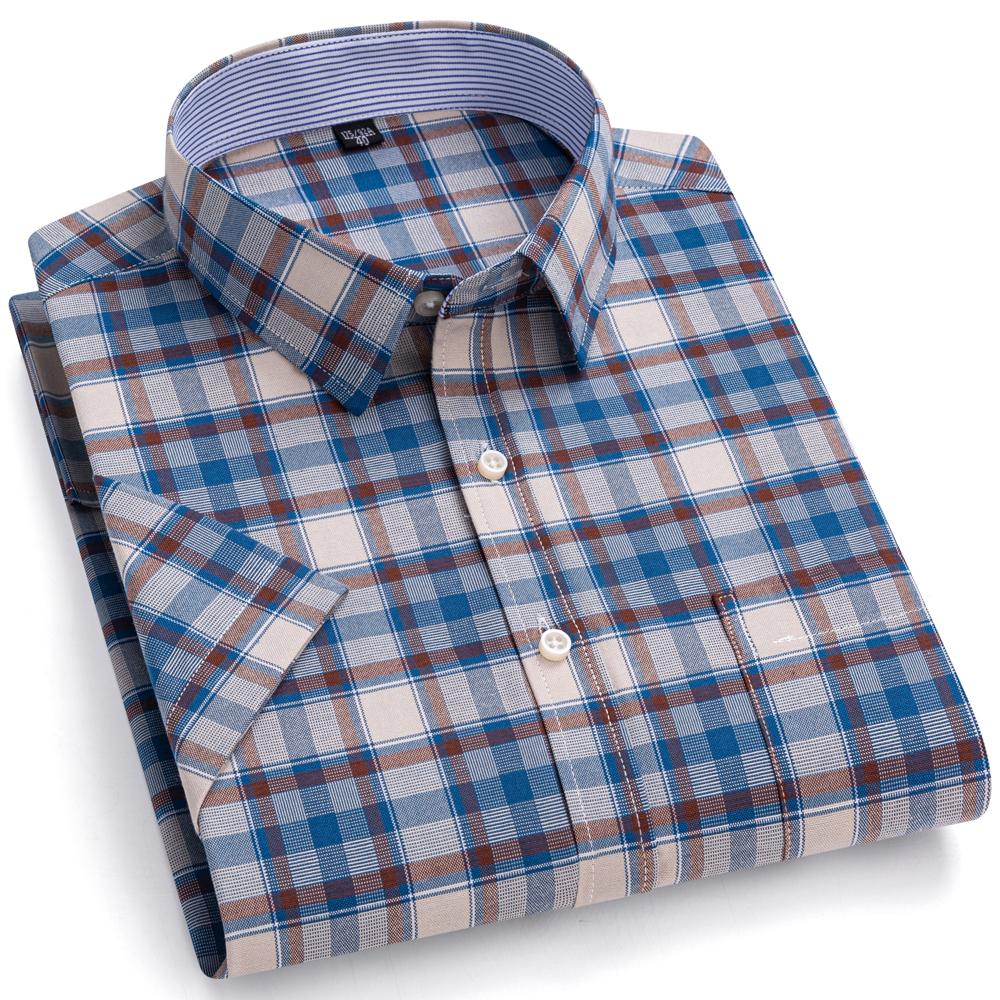 Pánské kostkované oxford košile z 100% bavlny, vícebarevné, s krátkým rukávem, regular fit, s límečkem, ležérní, na knoflíky, s kapsou