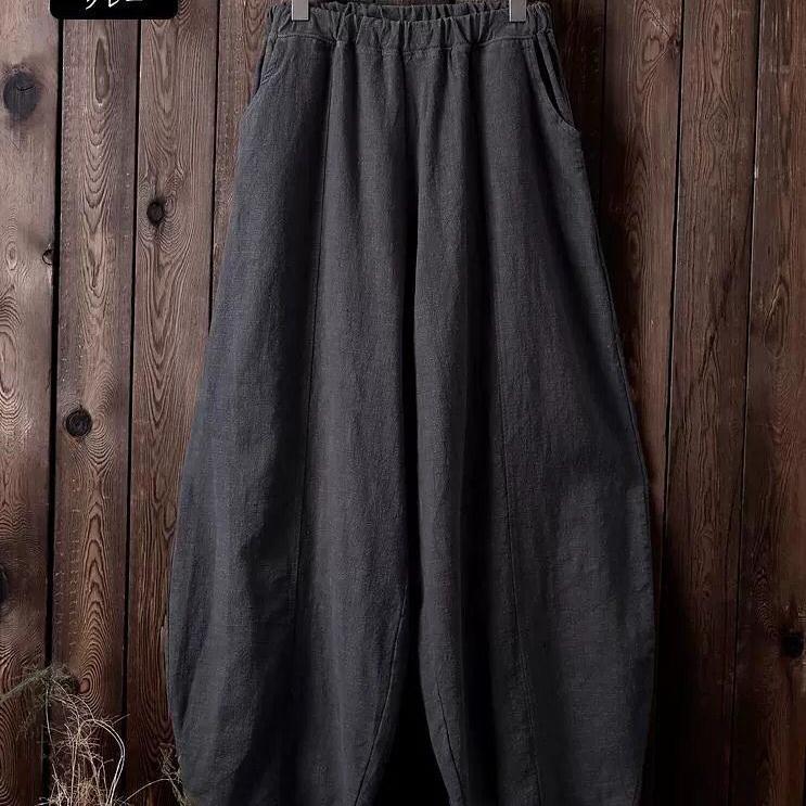 Letní bavlněné a lněné kvetoucí kalhoty na meditaci s elastickým pasem ve velkých velikostech, volné kalhoty, dámské ležérní kalhoty