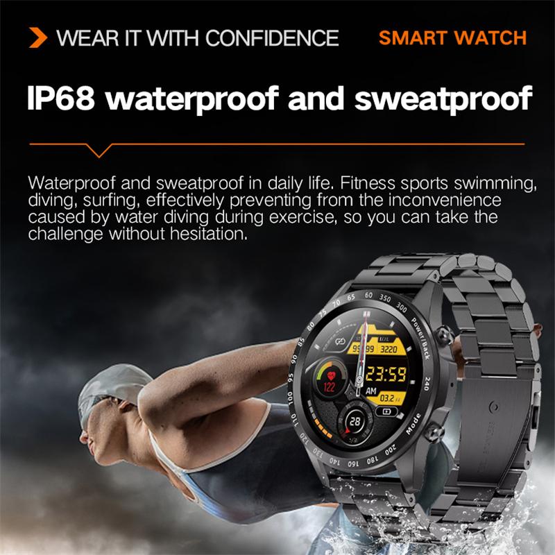 Zegarek do połączeń Bluetooth inteligentny zegarek mężczyźni w pełni dotykowy opaska monitorująca aktywność fizyczną inteligentny zegar do pomiaru ciśnienia krwi IP68 wodoodporny inteligentny zegarek