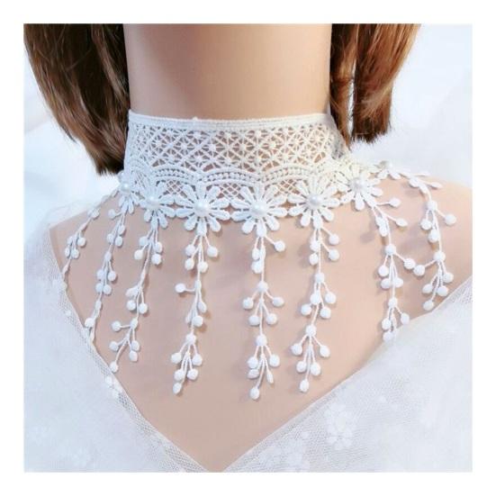Γυναικείο κολιέ για πάρτι Hollow Out Lace Faux Pearl Decor Tassel Prom Cosplay Halloween Carnival Choker Wedding Performance Neck Jewelry