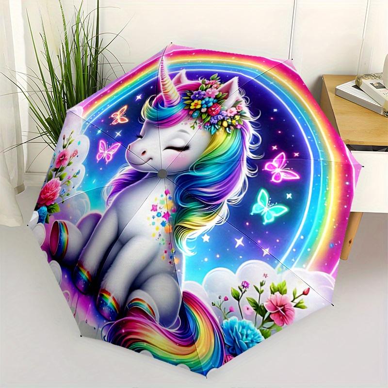

1pc Rainbow Unicorn Pattern Automatic Umbrella is Fashionable and Good-Looking, a Portable 3-Fold Umbrella, Suitable for Travel and Daily Us