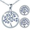 Silver Set of Earrings Studs and Necklace Tree of Life - Gift for Mother' Day, Women' Day - Silver 925 - Sapphire