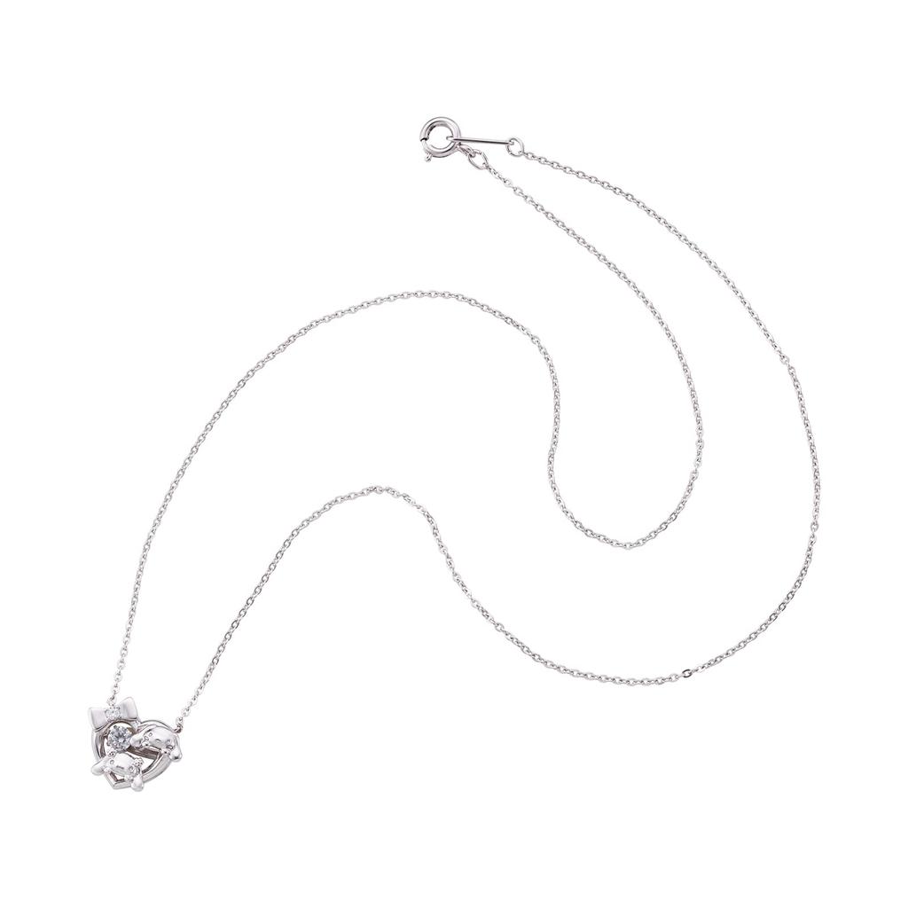 Cinnamoroll Sanrio Cinnamon Mocha Dancing Stone Halskette Offenes Herz Silber 925 Zirkonia [Weißklee] SACI-N056RD