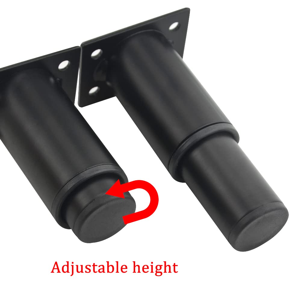 XINMEIWEN 4-Pack Metal Adjustable Furniture Legs, Cabinet Legs, Heavy-Duty Bed Center Frame Slat Support Legs for Table, Bed, Sofa (3''-4.7'', Black)