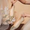 2025 new crystal wedding shoes bridal shoes Xiuhe wedding dress two wear pregnant women champagne flat shoes French single shoes