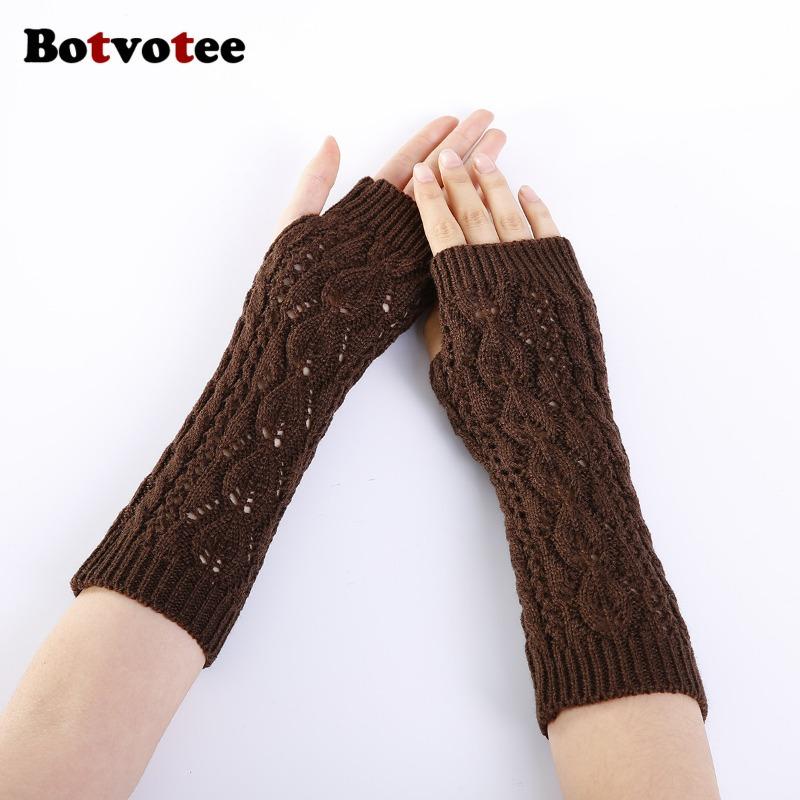 Botvotee Arm Warmers Y2k Accessories Hollow-out Sleeve Holder Winter Keep Warm Knit Accessories Fingerless Gloves Wrist Warmers