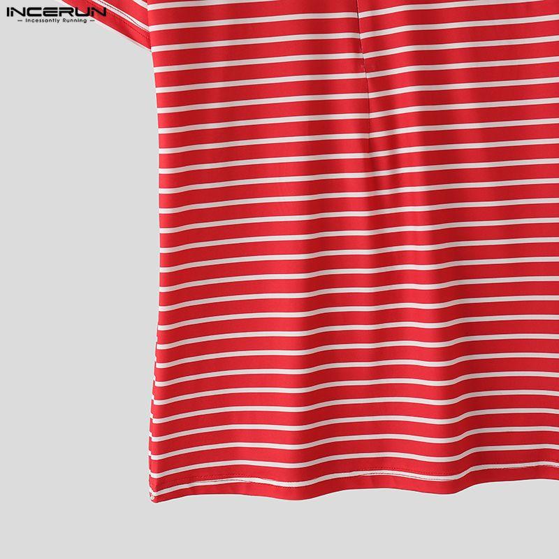 INCERUN Sommer Herren Reverskragen Kurzarm Gestreift Reißverschluss Freizeit T-Shirts Oberteile