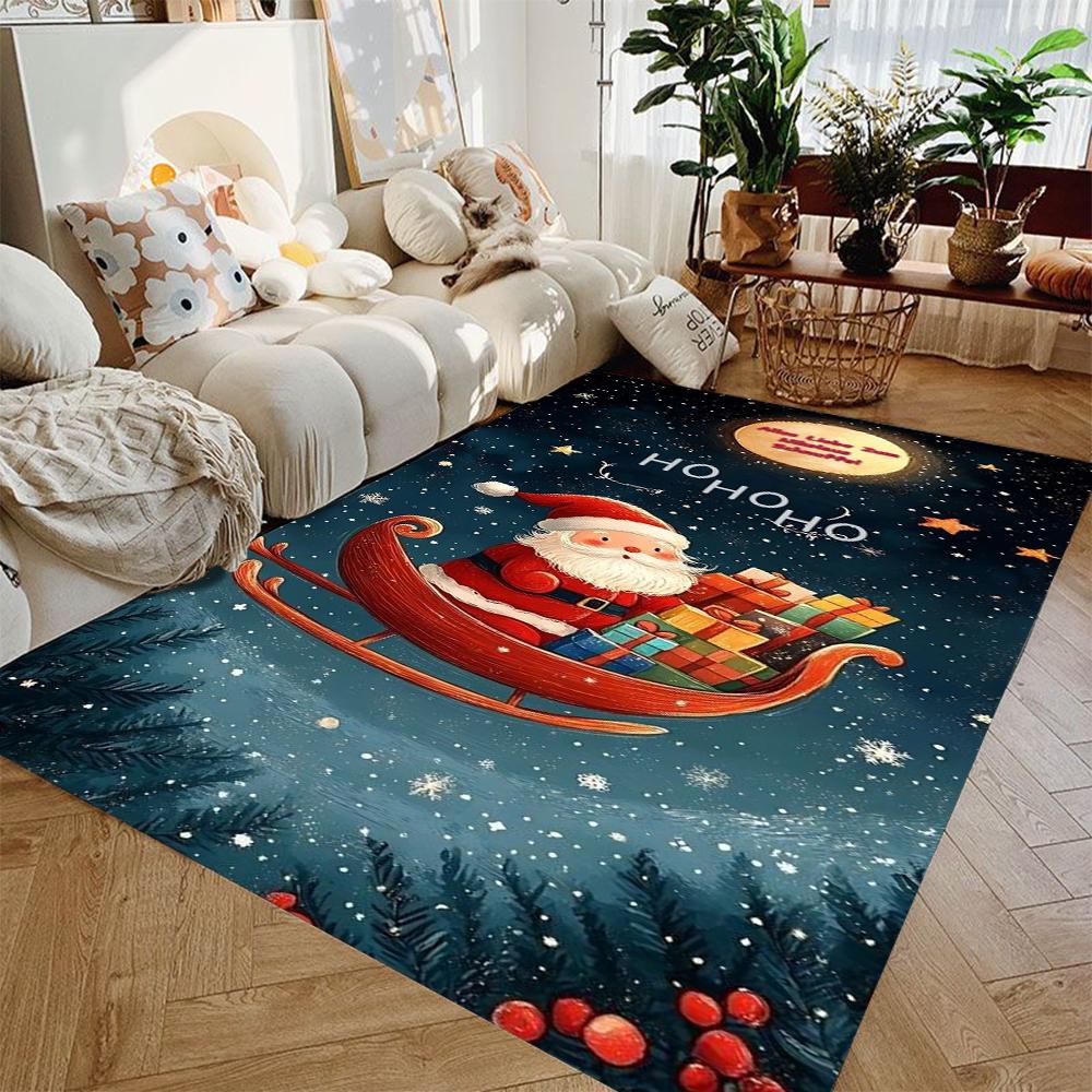 Christmas Tree Santa Claus Carpet Living Room Sofa Bedroom Study Room Entrance Door Mat Non-slip Cartoon Holiday Festival Decor