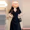 French Small Flying Sleeves V-neck Black Dress, Children's Great-looking Summer Clothes, New Long Skirts Are Popular This Year