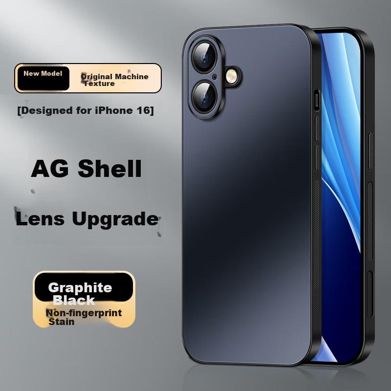 IPhone 16 Case, Apple 16 with Full Lens Protection, AG Frosted Real Feel, Simple Luxury Business Style Shockproof Case, Graphite Black