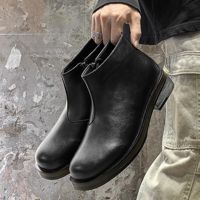Fashion Four Seasons Male Chelsea Boots Lace-Up High Top Shoes Classic Business Ankle Boots Versatile Mens Walking Shoes Elegantes Botas