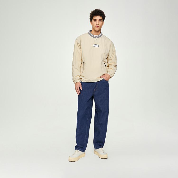 Comfortable Water-Resistant Baseball Collar Zip Pocket Fleece Sweatshirt Unisex Sweatshirt Beige LUT007256202051A03034