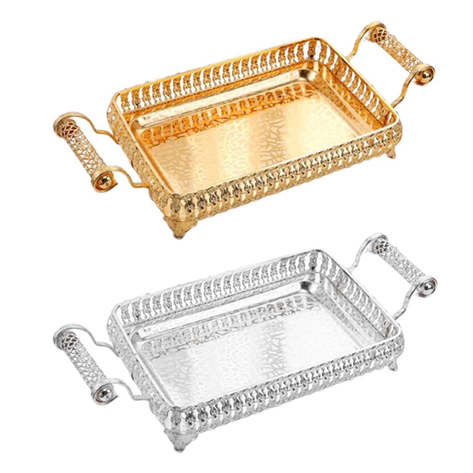 Coffee Tea Serving Tray Jewelry Portable 45x20cm with Double Handle for Christmas Birthday New Year Baby Shower Celebrations argento